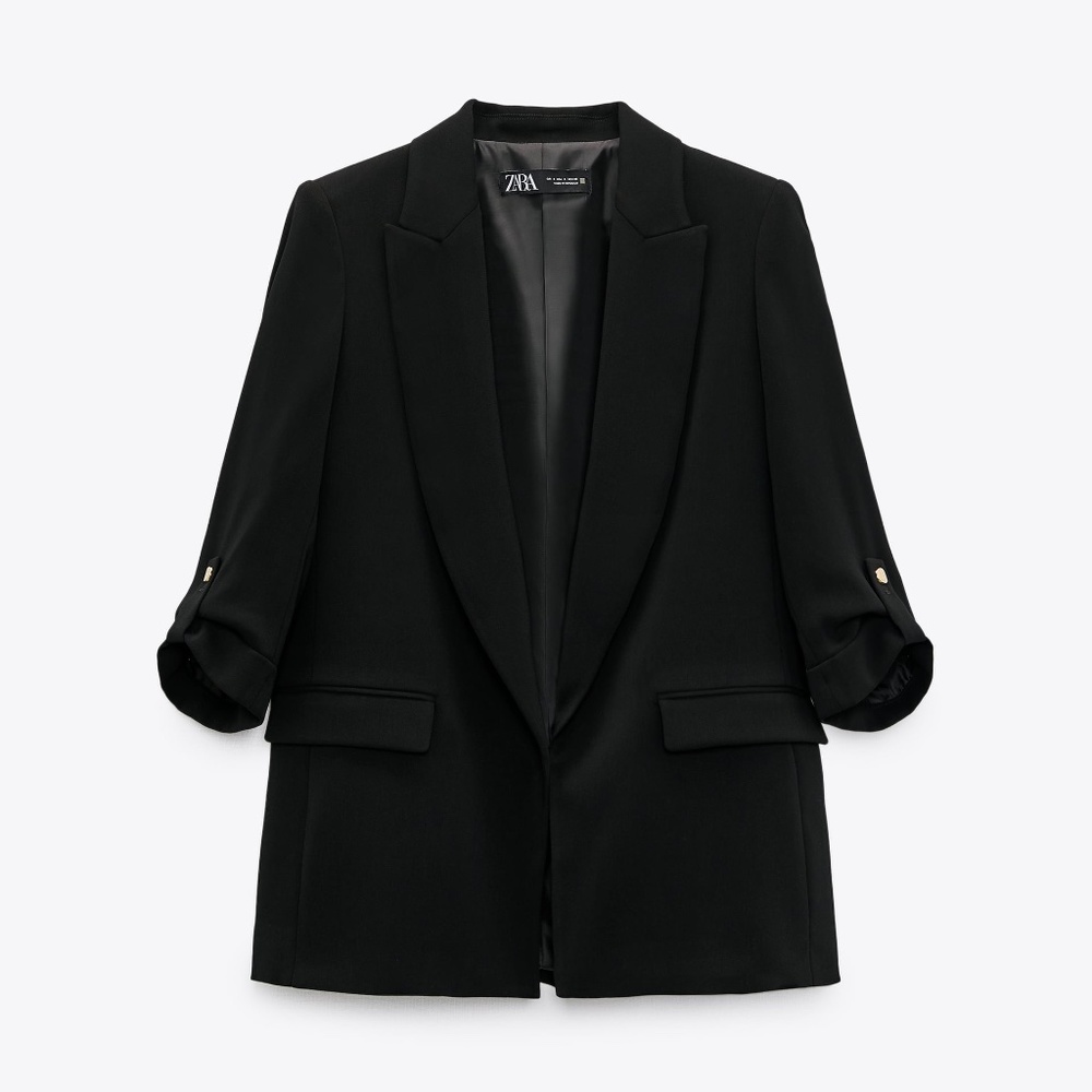 ZARA Black Rolled Sleeve Blazer